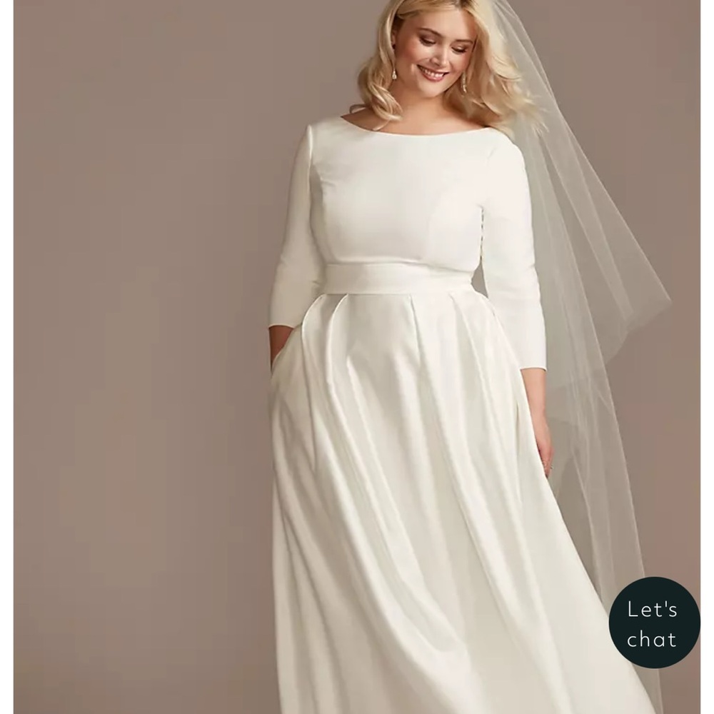 DB Studio Low Back Mid-Sleeve Crepe and Satin Wedding Dress